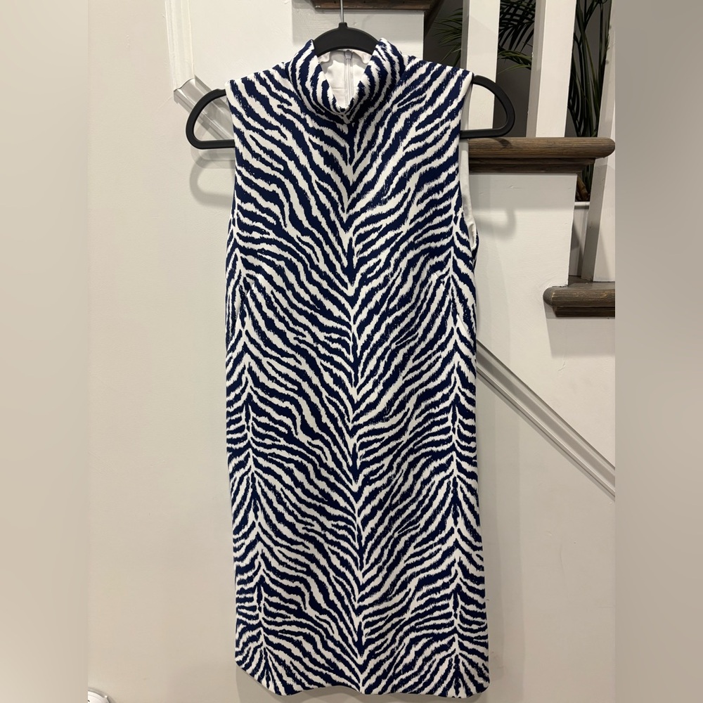 J. McLaughlin Delaney Montego Blue Tiger Animal Print Sleeveless Sheath Dress